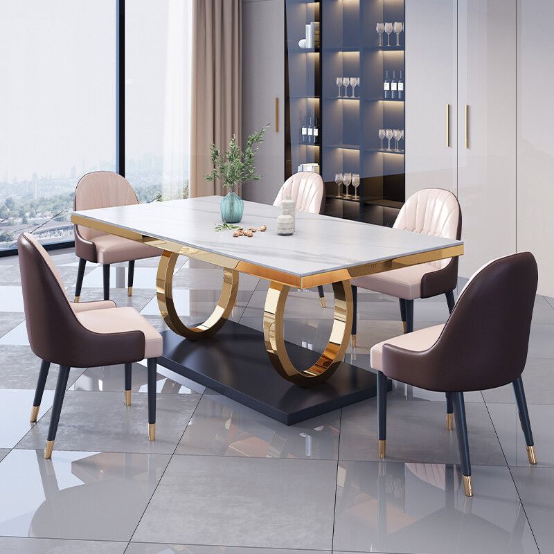 Traditional Luxury Rectangle Dining Table Marble and Metal Gold Base Table