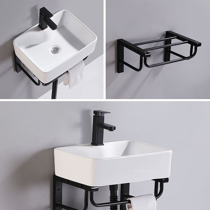 Modern Wall Mount Bathroom Sink Porcelain with Pop-Up Drain and Faucet Vessel Sink