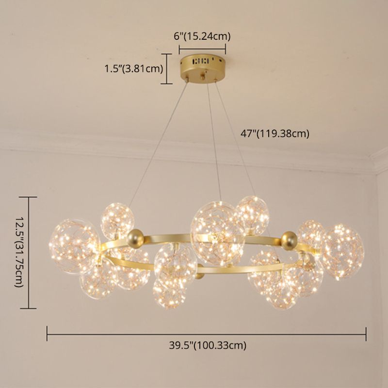 Transparant glas bol LED -licht snaren kroonluchter ronde metalen lamp body moderne stijl eenvoud verlichtingsarmatuur