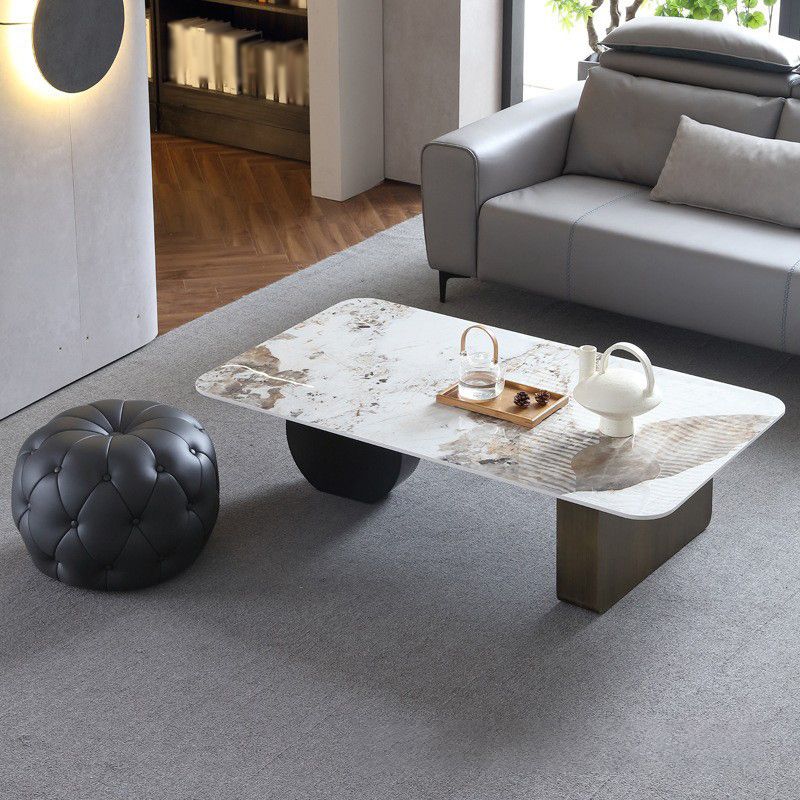 Abstract Base Design Cocktail Table Rock Plate Desktop Metal Coffee Table