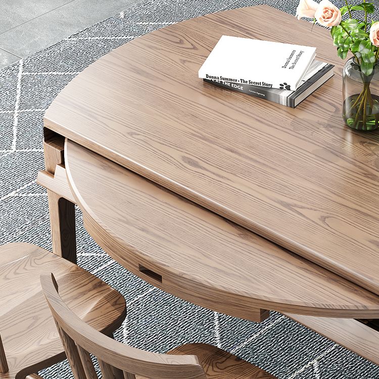 Modern Brown Dining Table Round Solid Wood Dining Table with 4 Legs for Home