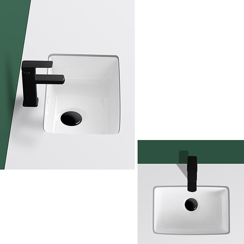 Modern Undermount Vanity Sink Rectangular Porcelain with Overflow Vessel Sink