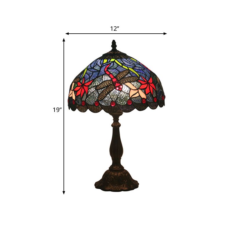 Mediterranean Dragonfly/Star/Tulip Nightstand Lamp Single Head Stained Glass Table Light in Bronze for Bedside