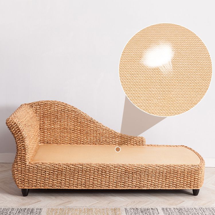 Modern Style Living Room Chaise Rolled Arms Upholstered Chaise Lounge with Rattan Base