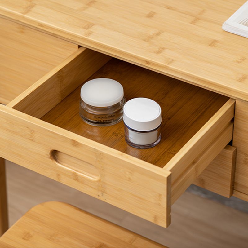 Natural Make-up Vanity Bamboo Flip-Top Dressing Table with 2 Storage Drawers