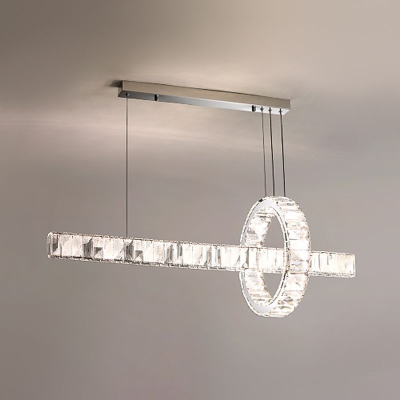 2 Light Linear Island Lights Modernism Crystal Island Light Fixtures in Silver Finish