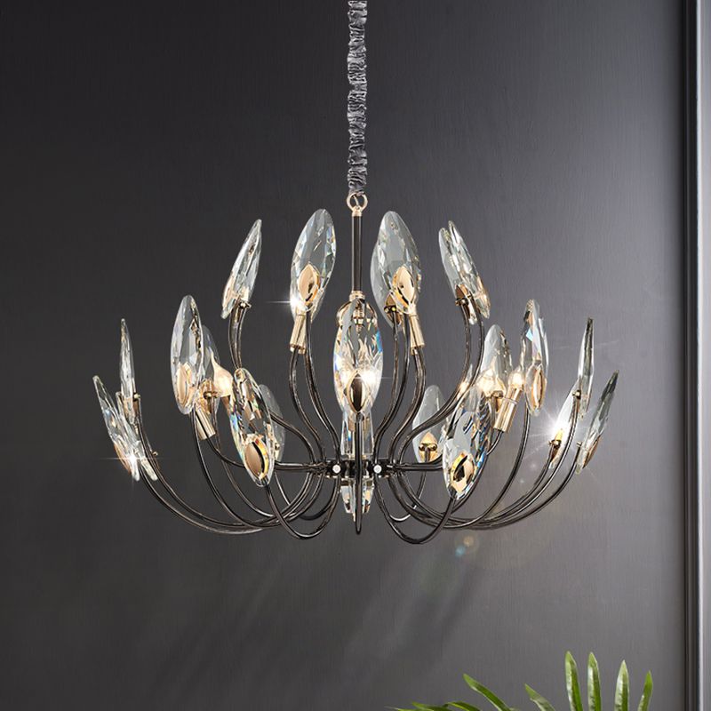 Black Branch Pendant Light in Traditional Luxury Style Stainless-Steel Chandelier with Crystal Shade