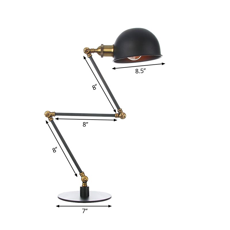 Black/Brass Domed Table Lighting Industrial Style 4"/8.5" Wide 1 Bulb Metallic Table Lamp with Adjustable Arm for Office