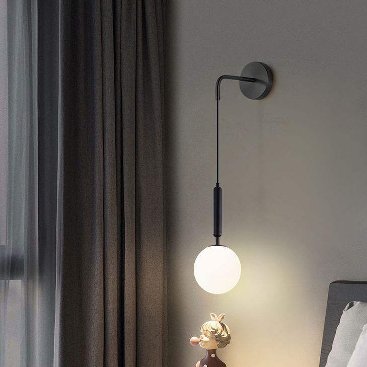 Modern Metal Wall Lighting Sconce Ball Glass Shade Wall Lamp with Hanging Wire