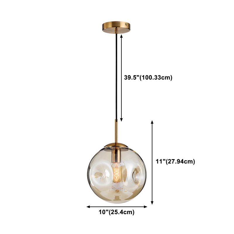 Modern Creative Single Pendant Light Electroplate Metal Globe Hanging Lamp with Glass Shade