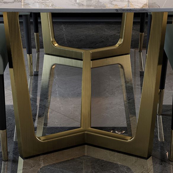 Glam Style Sintered Stone Dining Set with Traditional Height Table and Golds Trestle Base