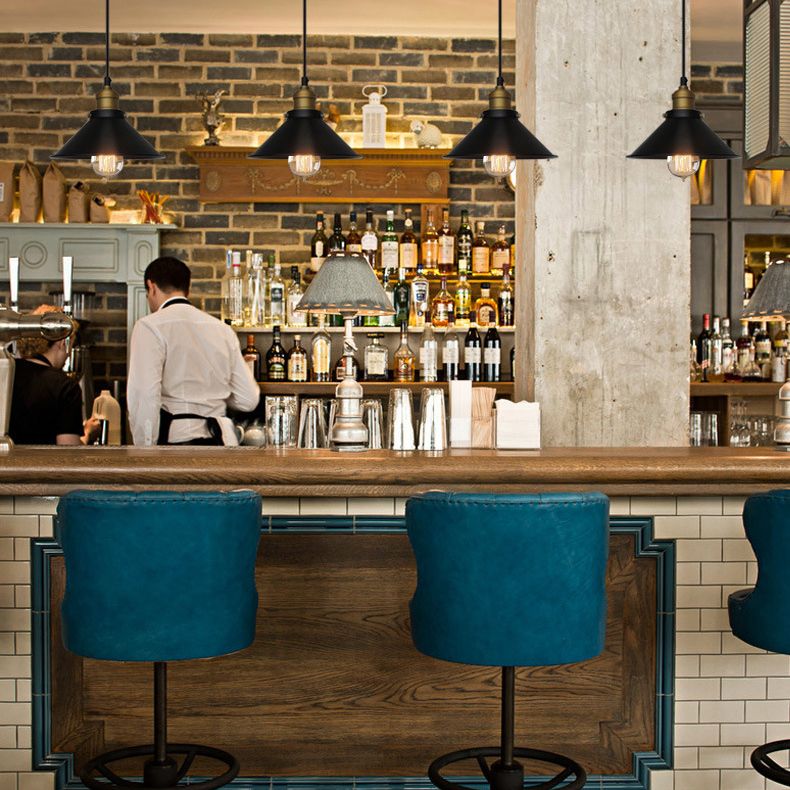 Black Conical Pendant Lamp Industrial Metal 1-Bulb Bistro Suspended Lighting Fixture