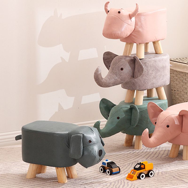 Contemporary Ottoman Faux Leather Solid Wood Frame Upholstered Dog Shape Ottoman