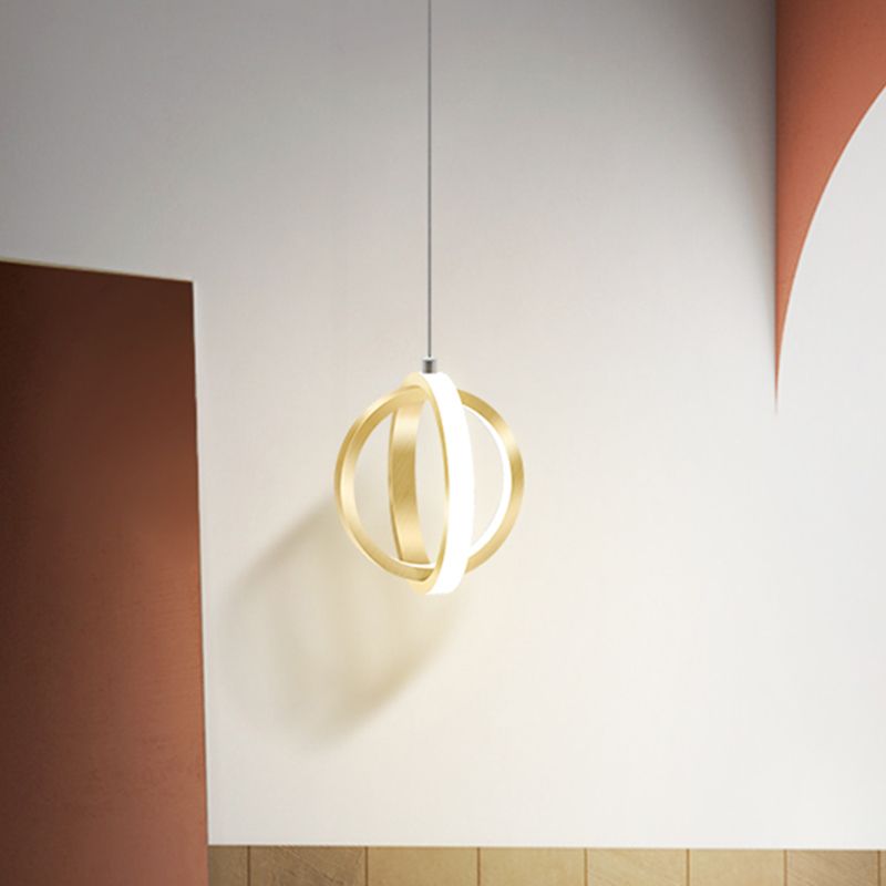 Aluminum Crossed Rings Drop Pendant Modern Style LED Pendulum Light in Gold over Dining Table