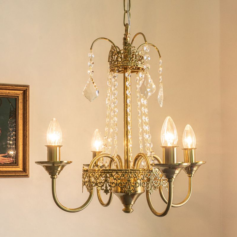 Luz de lámpara colgante de metal posmoderno 5 Candelera de techo de vela de oro claro para dormitorio