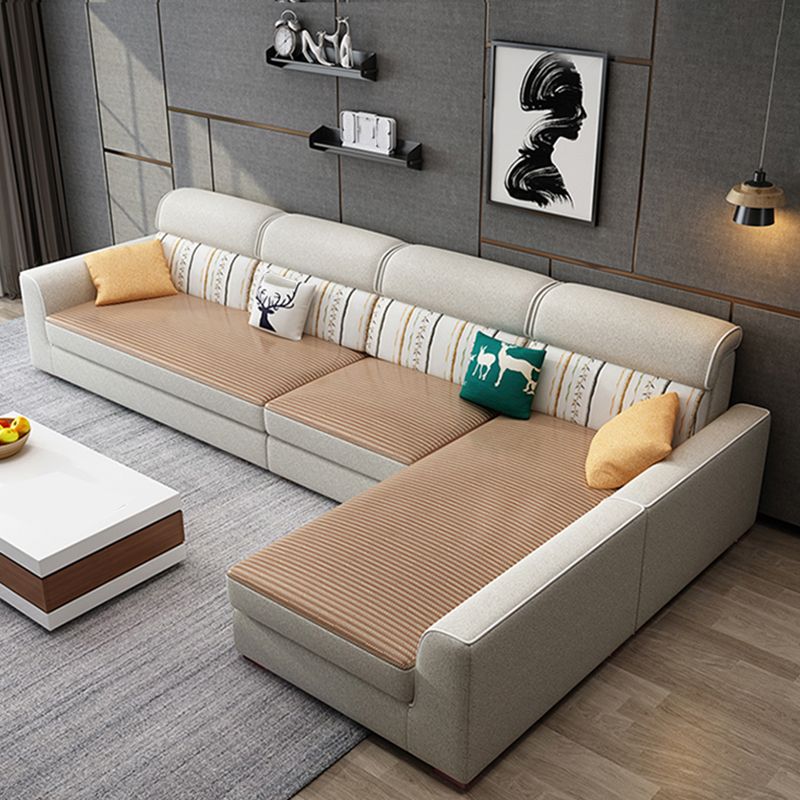 Modern Fabric Sofa & Chaise Square Arm Sofa with Bolster Pillows