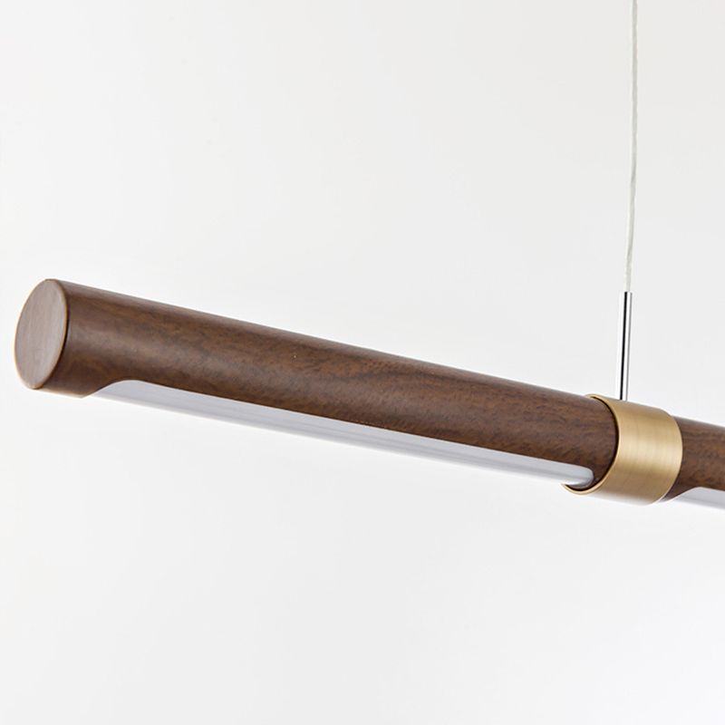Single Modern Style Brown LED Wooden Linear Kitchen Island Light