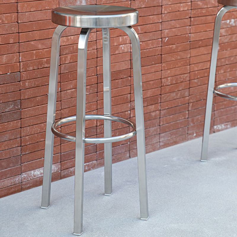 Round Metal Counter Bar Stool Modern Silver Footrest Counter-height Stool