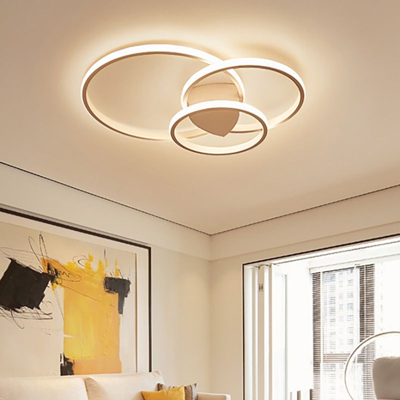 3-Ring LED Bedroom Ceiling Light Modern Acrylic Shaded White/Coffee Flush Mount in Warm/White/Natural Light
