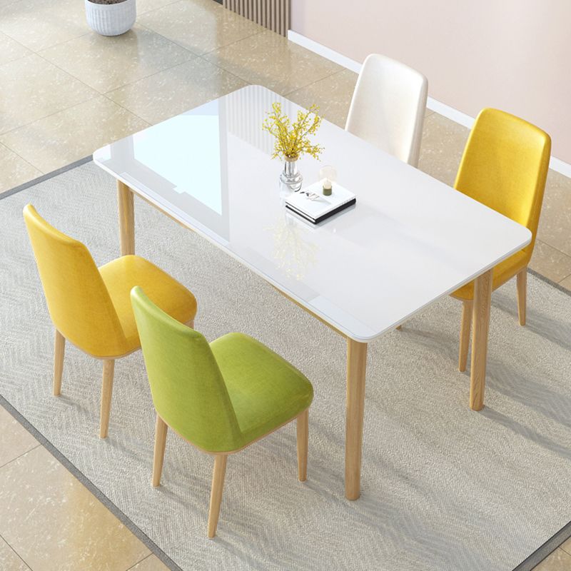 Contemporary White Rectangle Glass Top Dining Table with Legs