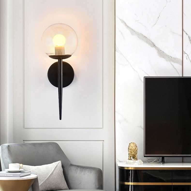 Glass Globe Wall Sconce in Modern Simplicity Wrought Iron Wall Lamp for Interior Spaces