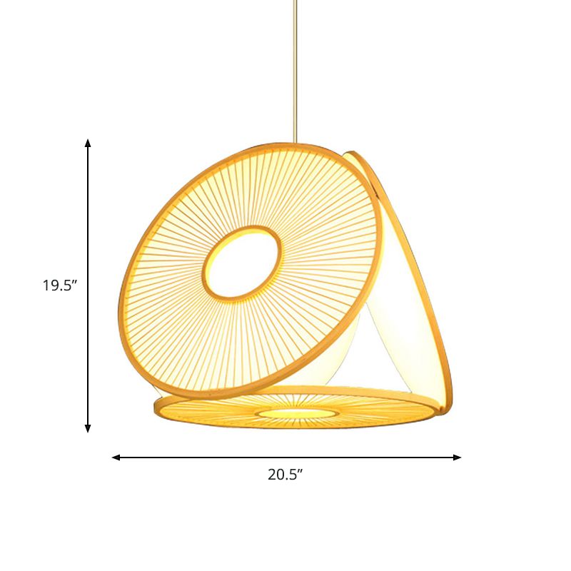 Beige Circle Shaped Pendant Lamp Contemporary 1 Light Bamboo Hanging Lighting for Dining Room