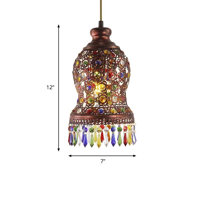 1 Bulb Metal Pendant Light Fixture Bohemian Copper Urn Shape Living Room Drop Lamp