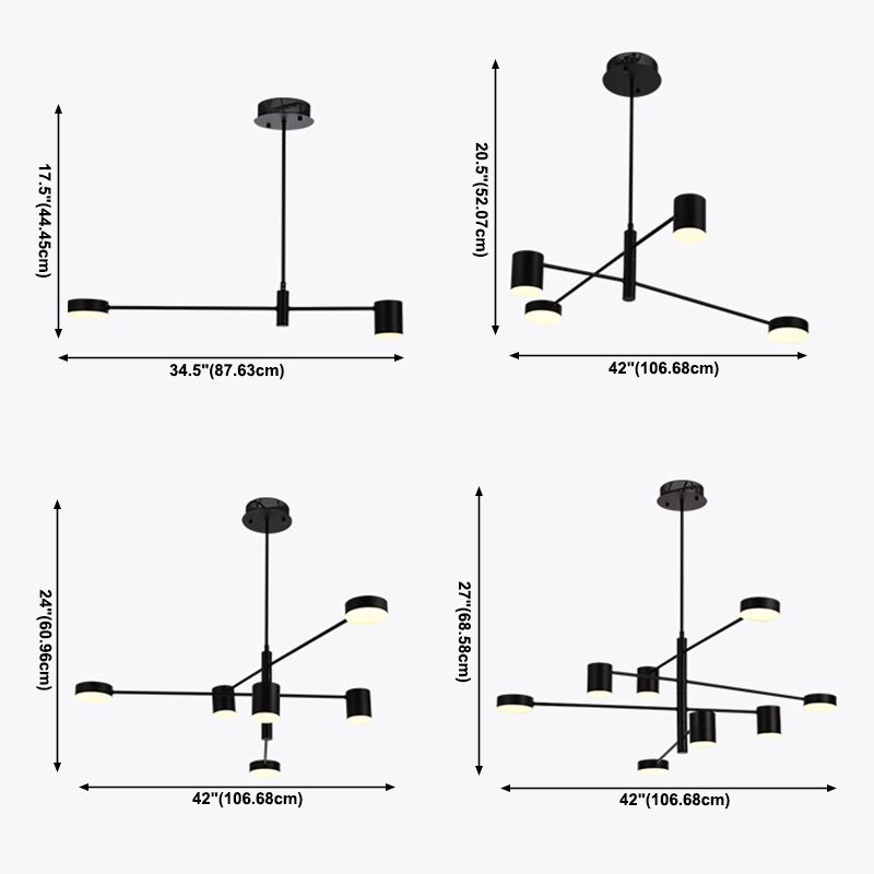 Black Sputnik Pendant Lighting Fixture Modern Style LED Metal Hanging Chandelier