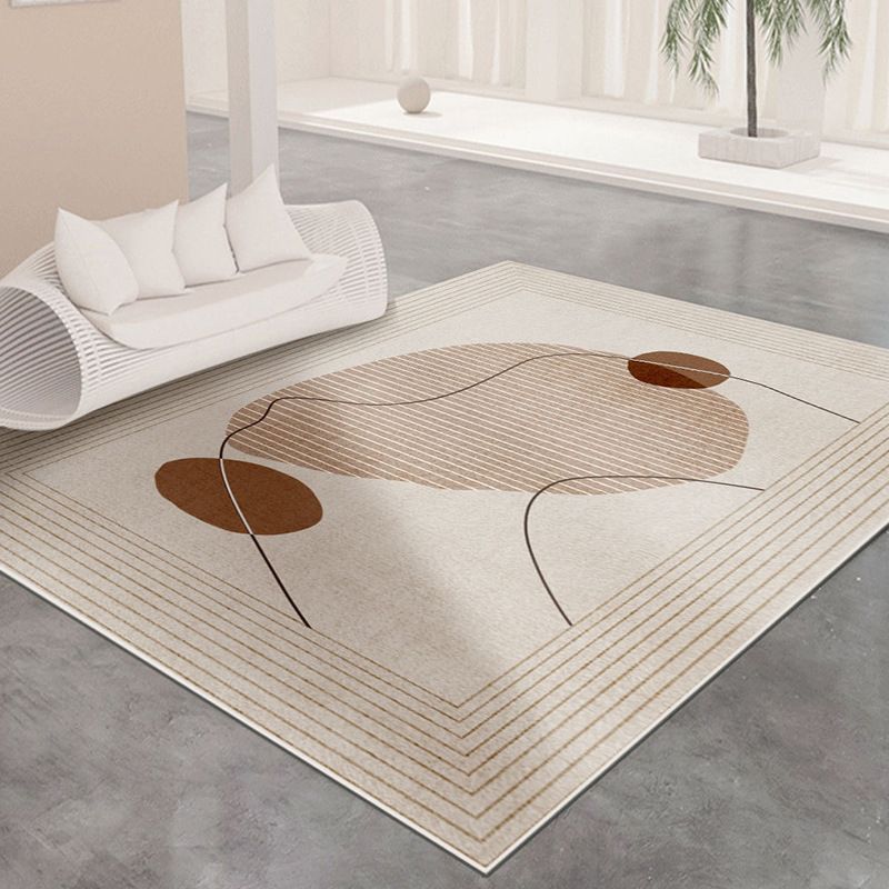 Modern Khaki Carpet Stripe Print Rug Polyester Stain Resistant Living Room Area Rug