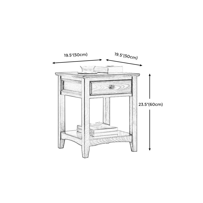 Lving Room Square Wood Top End Table Double Tier 4 Legs Side Table