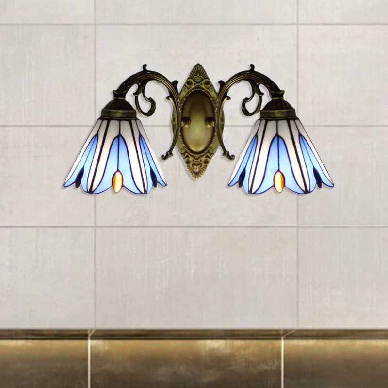 Magnolia Wall Mount Light Rustic Loft Stained Glass 2 Heads Wall Lighting for Living Room