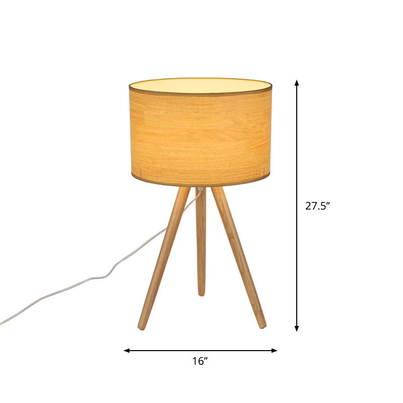 1 Lampen Nachttisch Lampe Minimalist Holzstativ Nachtlicht mit Säulenstoffschatten
