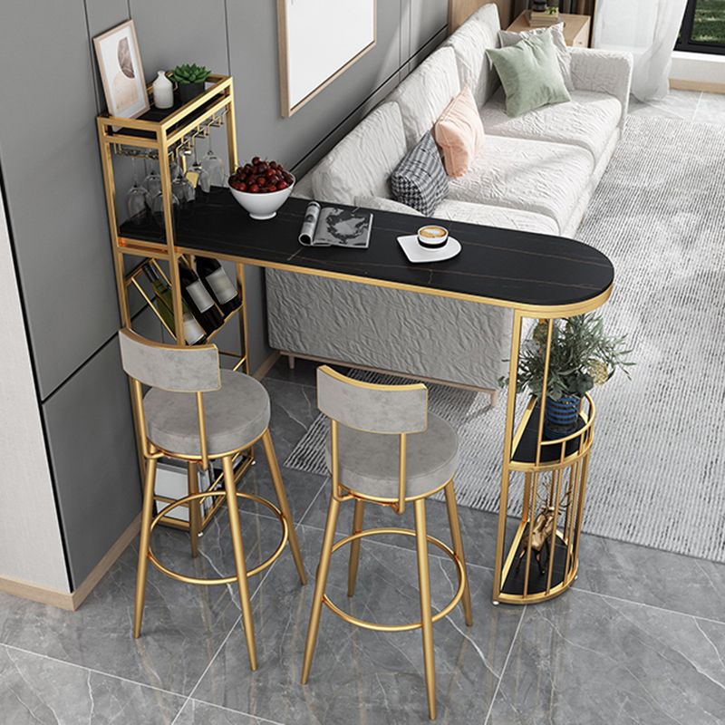 Stone Top Bistro Bar Table Rectangle Bar Table with Wine Rack