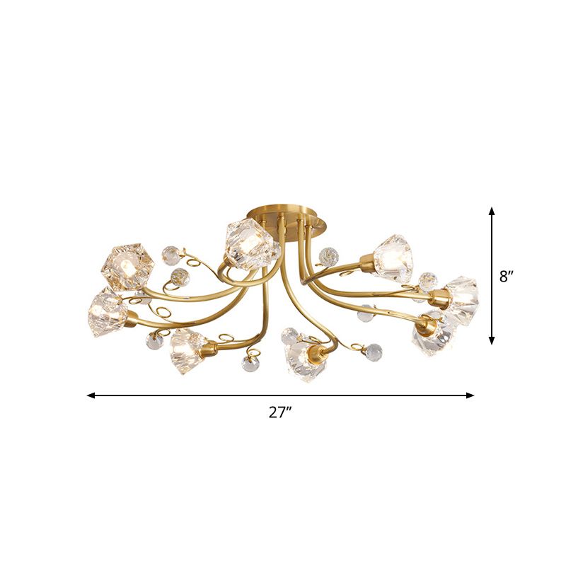 Sputnik abgeschrub Kristalldecke Flush Minimalismus 8 Köpfe Gold Flush Mount Lighting