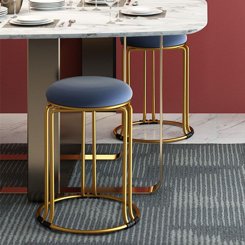 Round Leather Pouf Multi Color Metal Frame Stain Resistant Upholstered Pouf