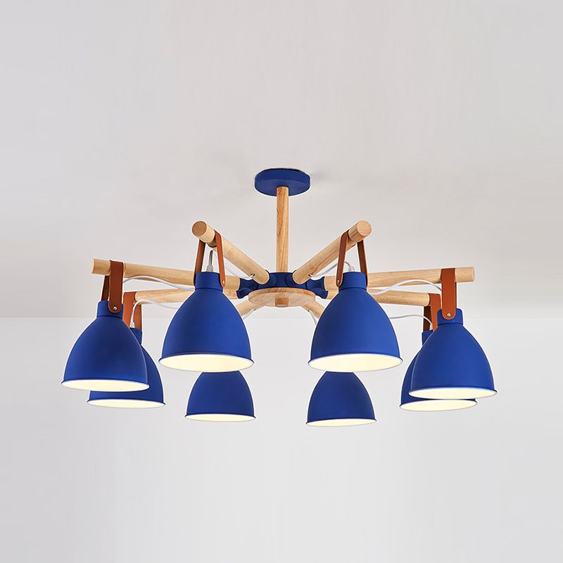 Multi Light Bowl Branch Hanging Lights Modern Style Metal Hanging Lighting with Wood