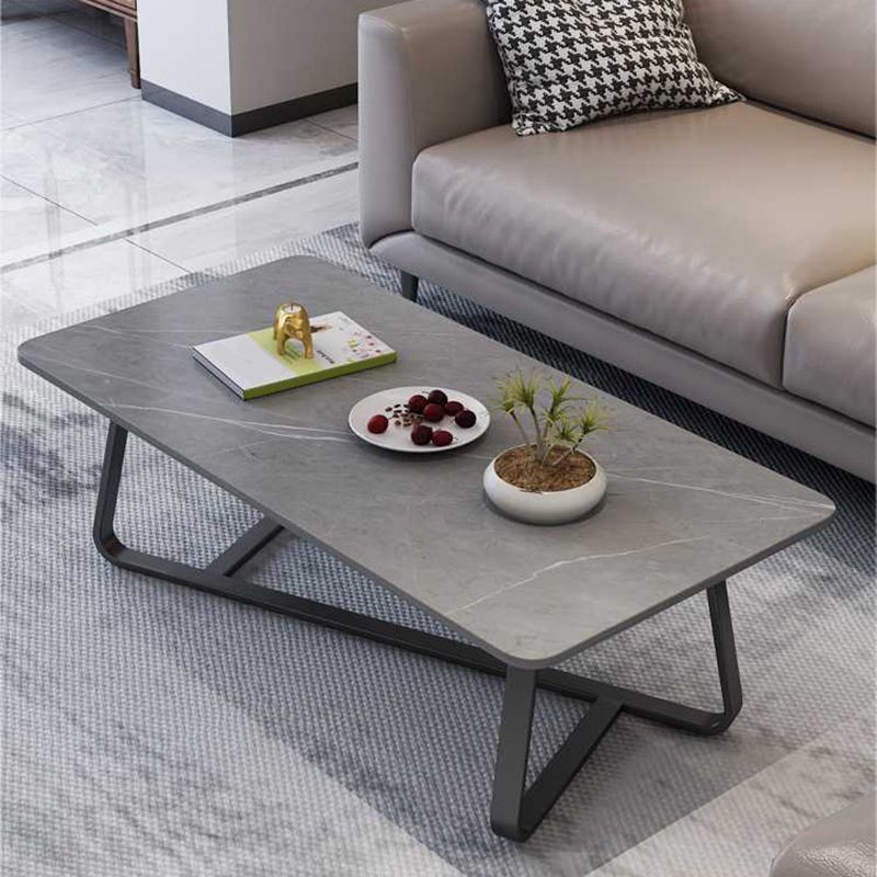 Cross Legs Stone Top Cocktail Table, 15.75" H Rectangular Coffee Table