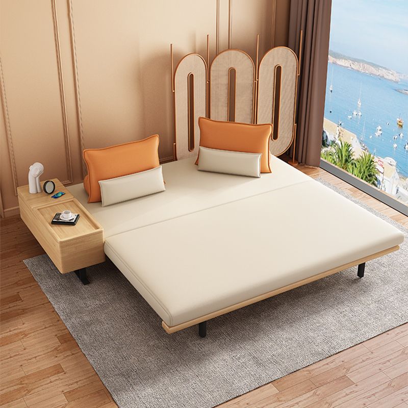 Modern Convertible Sofa Bed Armless Sofa with Pillows in Beige