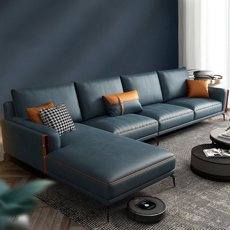 70" Wide Mid-Century Modern Sectional Sofa Leather Sleeper Sectional