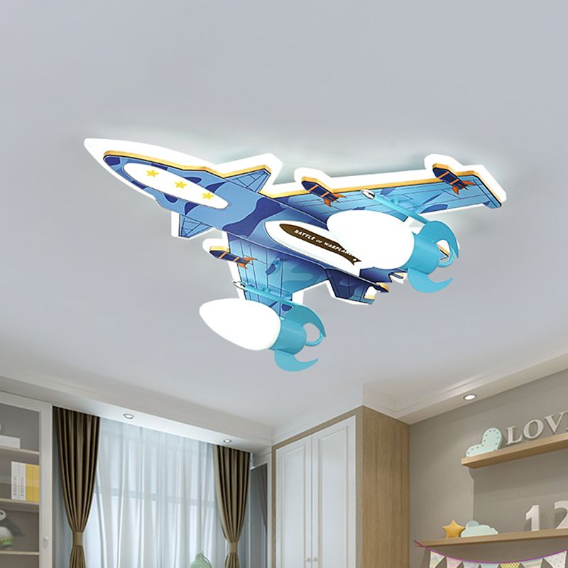 Apparecchio da incasso a forma di aereo Cartoon acrilico LED illuminazione da incasso blu con paralume in vetro smerigliato