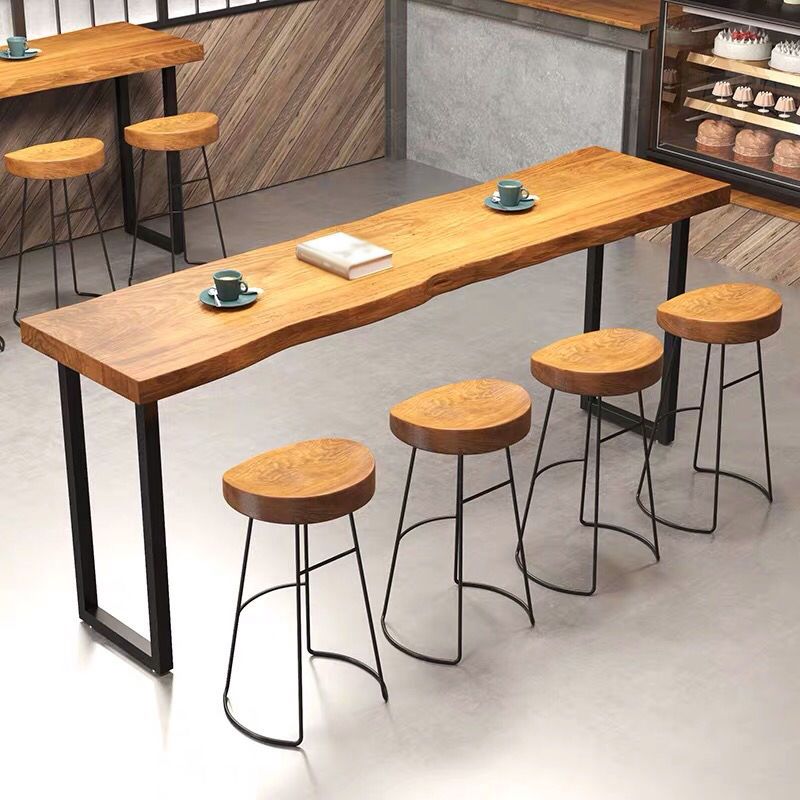 Modern 1/5 Pieces Bar Table Set Rectangle Wood Counter Table with High Stools for Balcony