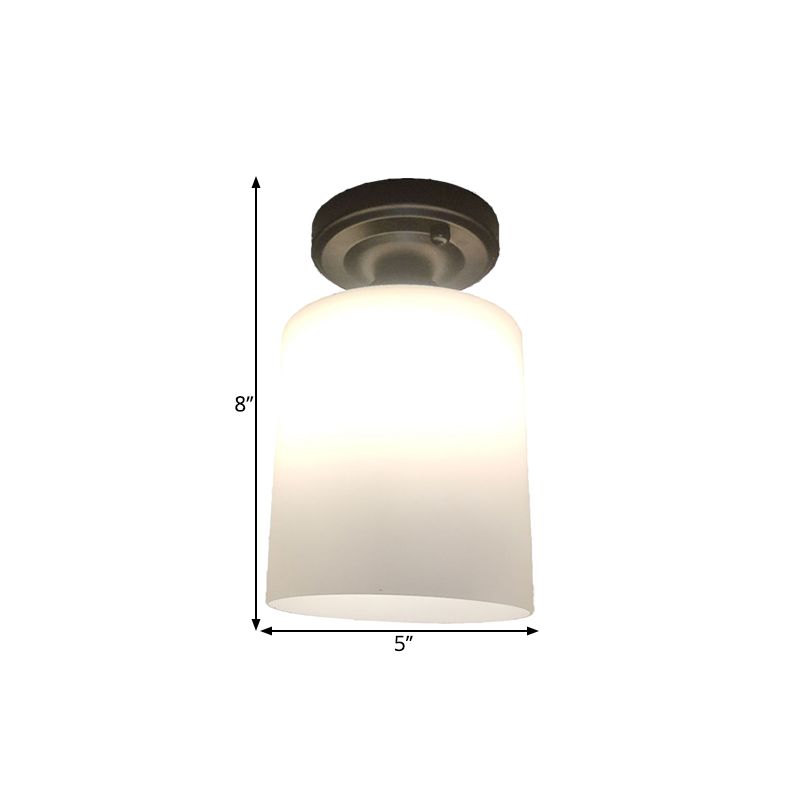 Black Single Light Flush Mount Lamp Warehouse Cream Glass Cylindrical Flush Ceiling Lighting