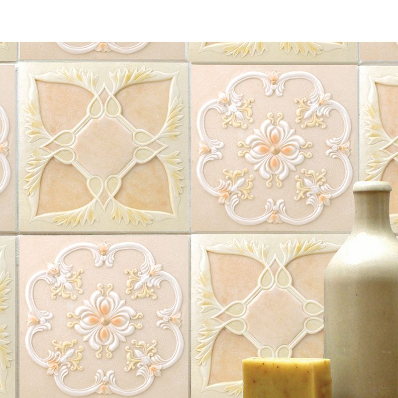 36 Pieces Flower Tile Wallpapers in Beige Nostalgic Peel and Stick Wall Art for Bathroom