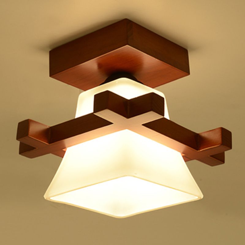 Lámpara empotrada geométrica moderna de madera, 1 luz, montaje empotrado en marrón