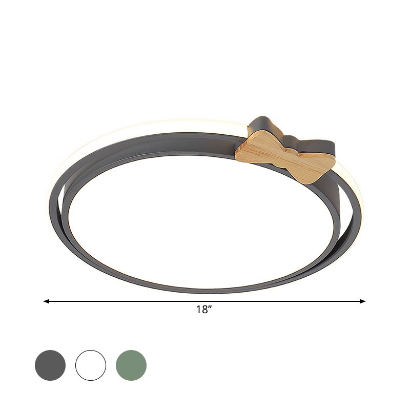 Round Flush Mount Lamp Modernism Acrylic Grey/White/Green LED Flush Ceiling Light with Bow Decor