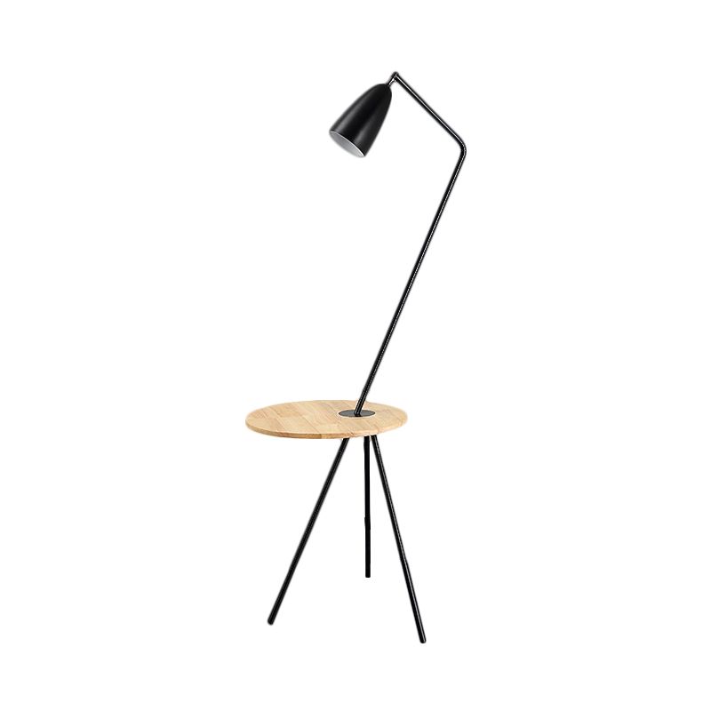 Luz de lectura de piso alargado de metal Luz de lectura Simple 1 Bulbo Negro/Rosa/Amarillo Trípode Iluminación de pie con estante para sala de estar