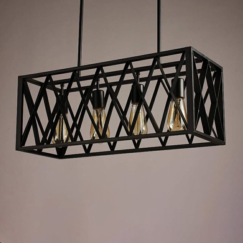Cuboid Island Chandelier Lights Industrial Kitchen Island Lighting Metal Island Pendants in Black