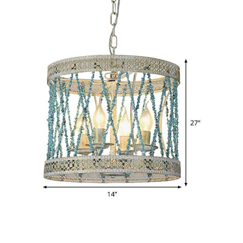 Steencilinder kroonluchter lamp retro 4/6 bollen blauwe hanger verlichtingsarmatuur met verstelbare ketting