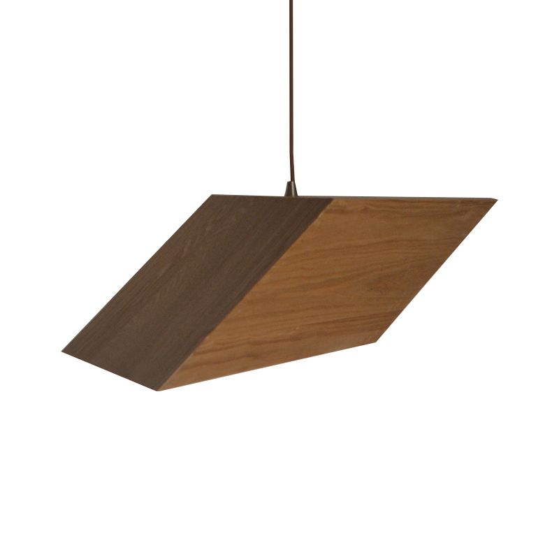 Triangular Prism Wood Drop Pendant Modern Creative 1 Light Beige Hanging Light Kit