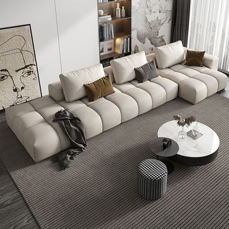 Nordic Cream Square Arm Sofa Faux Leather Cushion Back Sectional for Living Room